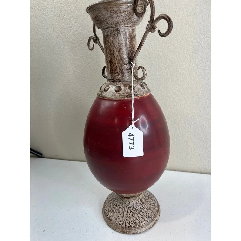 Large Metal Vase Marron‎ Scroll Tan Classic 90s Maximalist Vintage